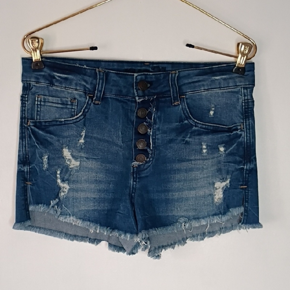 Rue21 Distressed Button-Fly Blue Jean Shorts size 7/8